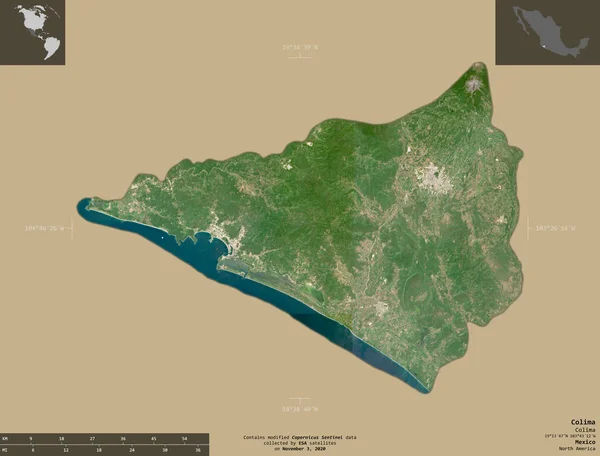 Colima Estado México Imagens Satélite Sentinela Forma Isolada Fundo Sólido — Fotografia de Stock
