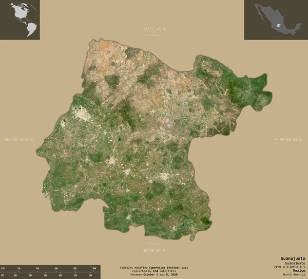 Guanajuato State Mexico Sentinel Satellite Imagery Shape Isolated Solid Background — ストック写真