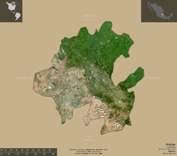 Hidalgo Stato Del Messico Immagini Satellitari Sentinel Forma Isolata Fondo — Foto Stock