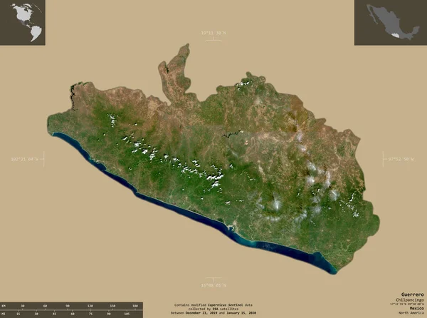 Guerrero Bundesstaat Mexiko Satellitenbilder Von Sentinel Form Isoliert Auf Festem — Stockfoto