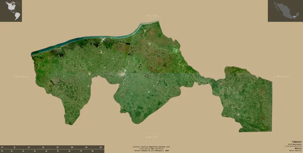 Tabasco État Mexique Imagerie Satellite Sentinel Forme Isolée Sur Fond — Photo