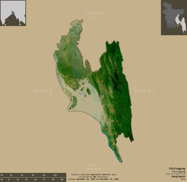 Chittagong Divisão Bangladesh Imagens Satélite Sentinela Forma Isolada Fundo Sólido — Fotografia de Stock