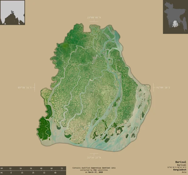 Barisal Divisão Bangladesh Imagens Satélite Sentinela Forma Isolada Fundo Sólido — Fotografia de Stock