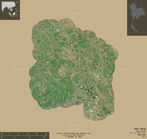 Ang Thong Provincia Tailandia Imágenes Satelitales Sentinel Forma Aislada Sobre — Foto de Stock