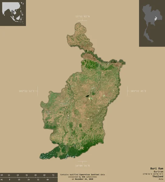 Buri Ram Província Tailândia Imagens Satélite Sentinela Forma Isolada Fundo — Fotografia de Stock