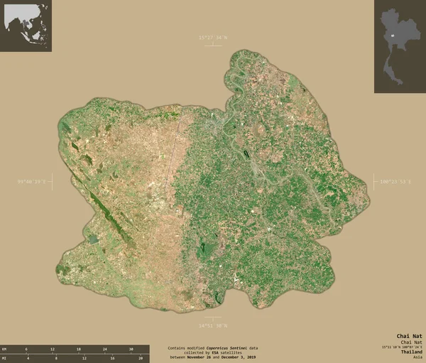 Chai Nat Provincia Tailandia Imágenes Satelitales Sentinel Forma Aislada Sobre —  Fotos de Stock