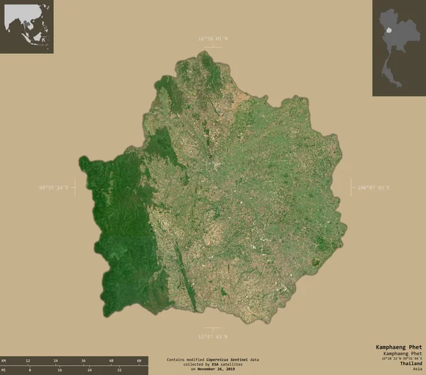 Kamphaeng Phet Province Thaïlande Imagerie Satellite Sentinel Forme Isolée Sur — Photo