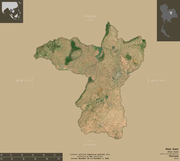 Khon Kaen Provincia Tailandia Imágenes Satelitales Sentinel Forma Aislada Sobre —  Fotos de Stock