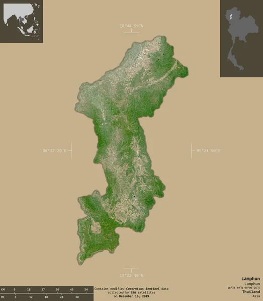 Lamphun Provincia Tailandia Imágenes Satelitales Sentinel Forma Aislada Sobre Fondo — Foto de Stock