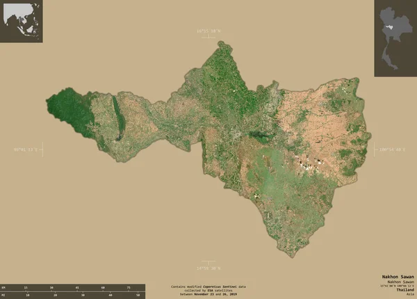 Nakhon Sawan Provinz Thailand Satellitenbilder Von Sentinel Form Isoliert Auf — Stockfoto