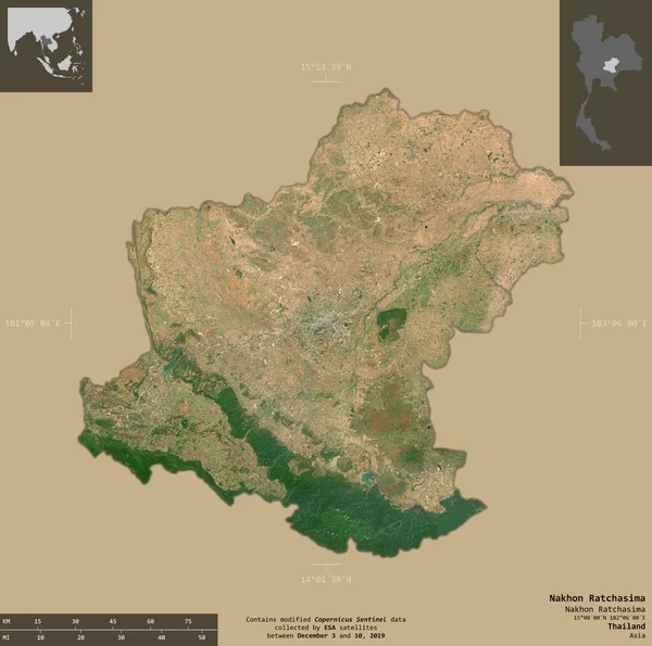 Nakhon Ratchasima Província Tailândia Imagens Satélite Sentinela Forma Isolada Fundo — Fotografia de Stock