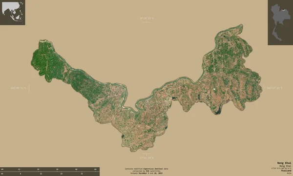 Нонг Кхай Провінція Таїланд Супутникові Знімки Sentinel Форма Ізольована Твердому — стокове фото
