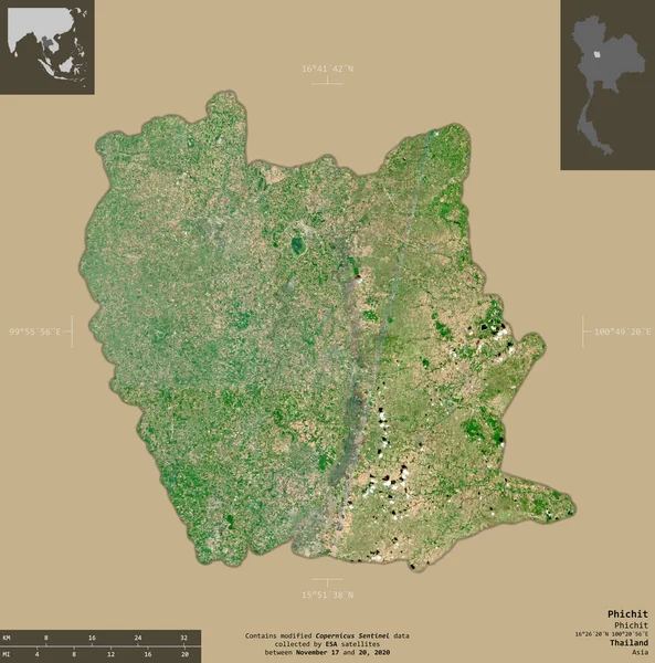 Phichit Provincia Tailandia Imágenes Satelitales Sentinel Forma Aislada Sobre Fondo — Foto de Stock