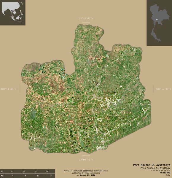 Phra Nakhon Ayutthaya Provincia Tailandia Imágenes Satelitales Sentinel Forma Aislada — Foto de Stock