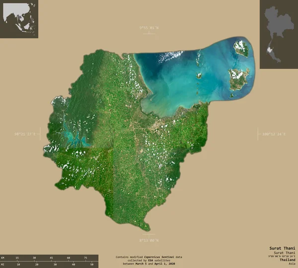 Сурат Тані Провінція Таїланд Супутникові Знімки Sentinel Форма Ізольована Твердому — стокове фото