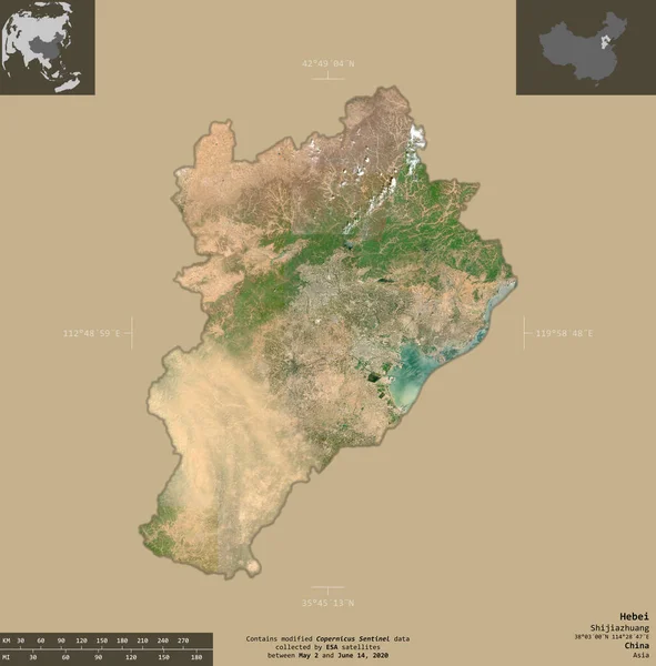 Hebei Provincia Della Cina Immagini Satellitari Sentinel Forma Isolata Fondo — Foto Stock