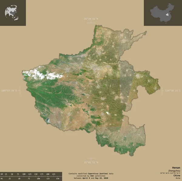 Henan Província China Imagens Satélite Sentinela Forma Isolada Fundo Sólido — Fotografia de Stock