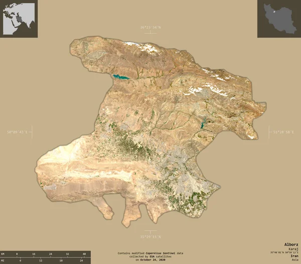 Alborz Provincia Irán Imágenes Satelitales Sentinel Forma Aislada Sobre Fondo — Foto de Stock