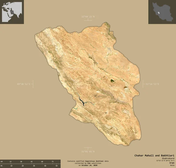 Chahar Mahall Bakhtiari Province Iran Sentinel Satellite Imagery Shape Isolated — Stock Photo, Image