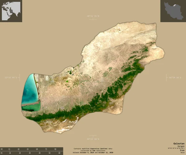 Golestan Province Iran Sentinel Satellite Imagery Shape Isolated Solid Background — Stock Photo, Image