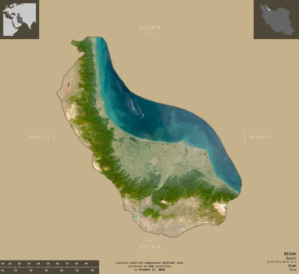 Gilan Provincia Irán Imágenes Satelitales Sentinel Forma Aislada Sobre Fondo — Foto de Stock