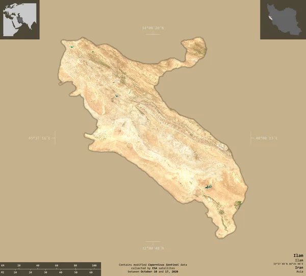 Ilam Provincia Irán Imágenes Satelitales Sentinel Forma Aislada Sobre Fondo — Foto de Stock