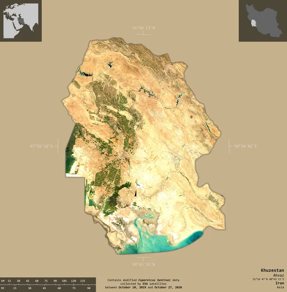 Khuzestan Provincie Írán Sentinel Satelitní Snímky Tvar Izolovaný Pevném Pozadí — Stock fotografie