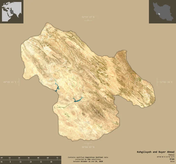 Kohgiluyeh Buyer Ahmad Province Iran 2号卫星图像 在坚实的背景上与信息覆盖隔离的形状 包含修改后的哥白尼哨兵数据 — 图库照片
