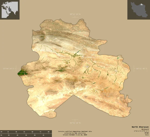 Nord Khorasan Provincia Dell Iran Immagini Satellitari Sentinel Forma Isolata — Foto Stock