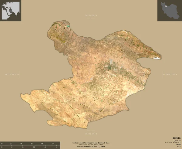 Qazvin Provincia Dell Iran Immagini Satellitari Sentinel Forma Isolata Fondo — Foto Stock