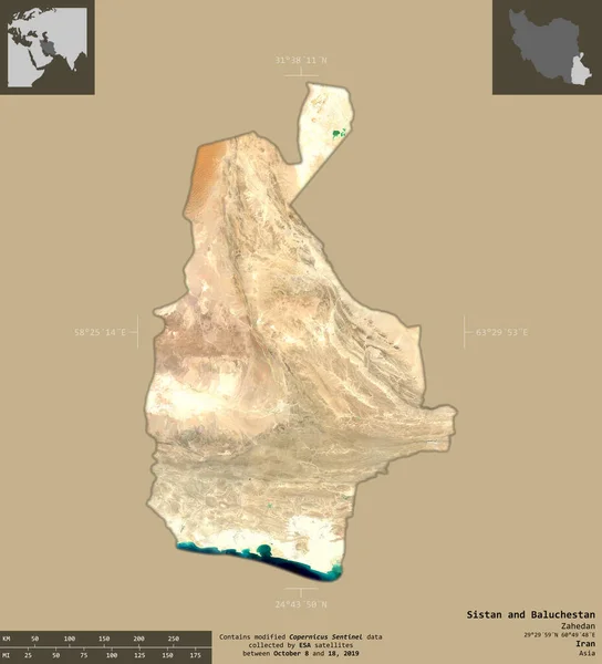 Sistan Baluchestan Provincia Irán Imágenes Satelitales Sentinel Forma Aislada Sobre —  Fotos de Stock