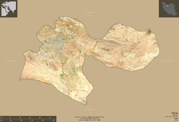 Teherán Provincia Irán Imágenes Satelitales Sentinel Forma Aislada Sobre Fondo — Foto de Stock