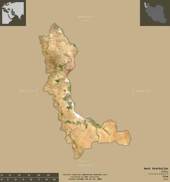 Azarbaijan Barat Provinsi Iran Sentinel Citra Satelit Bentuk Diisolasi Pada — Stok Foto