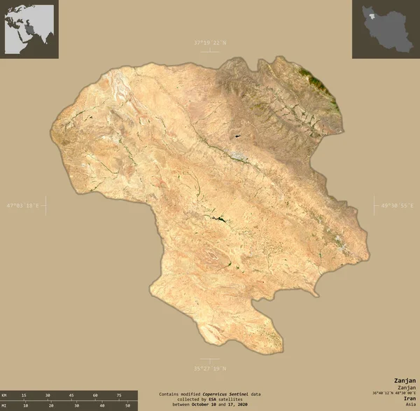 Zanjan Province Iran Imagerie Satellite Sentinel Forme Isolée Sur Fond — Photo