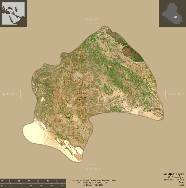 Qadisiyah Provincia Iraq Imágenes Satelitales Sentinel Forma Aislada Sobre Fondo — Foto de Stock