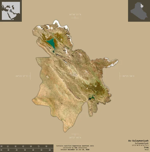 Sulaymaniyah Provinz Des Irak Satellitenbilder Von Sentinel Form Isoliert Auf — Stockfoto