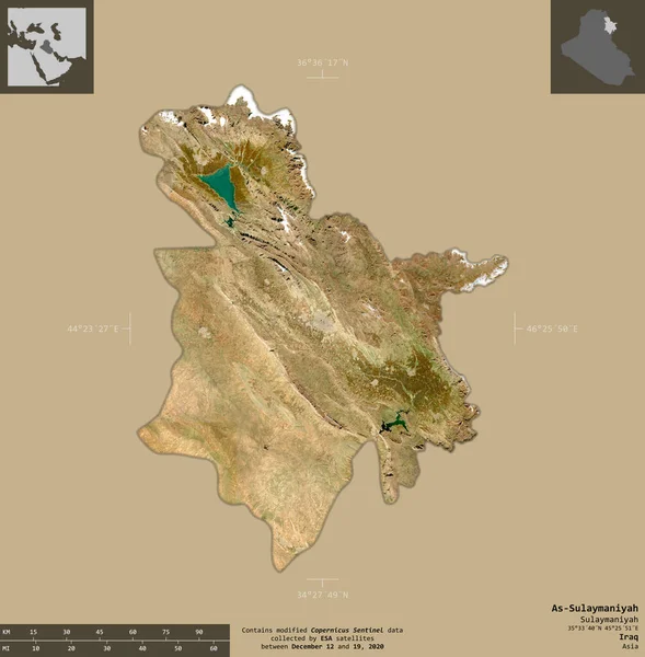 Sulaymaniyah Provincia Iraq Imágenes Satelitales Sentinel Forma Aislada Sobre Fondo — Foto de Stock