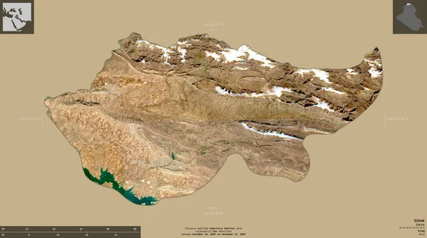 イラクのディホク州 センチネル 2衛星画像 有益なオーバーレイと固体背景に隔離形状 修正されたコペルニクスセンチネルデータが含まれています — ストック写真