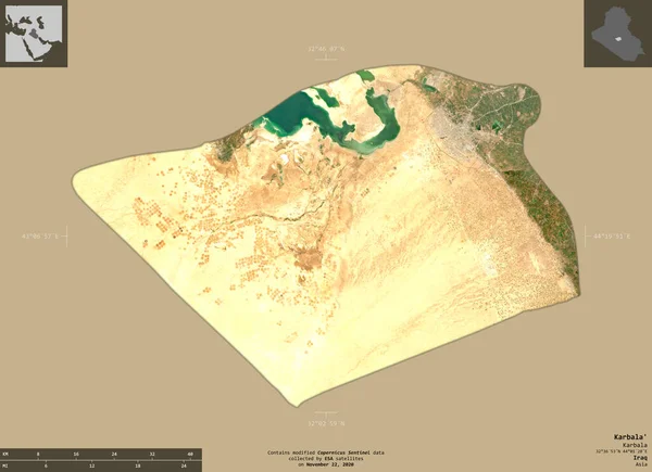 Karbala Provincia Iraq Imágenes Satelitales Sentinel Forma Aislada Sobre Fondo — Foto de Stock