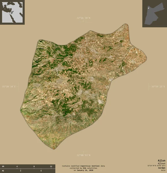 Ajlun Provincie Jordán Sentinel Satelitní Snímky Tvar Izolovaný Pevném Pozadí — Stock fotografie