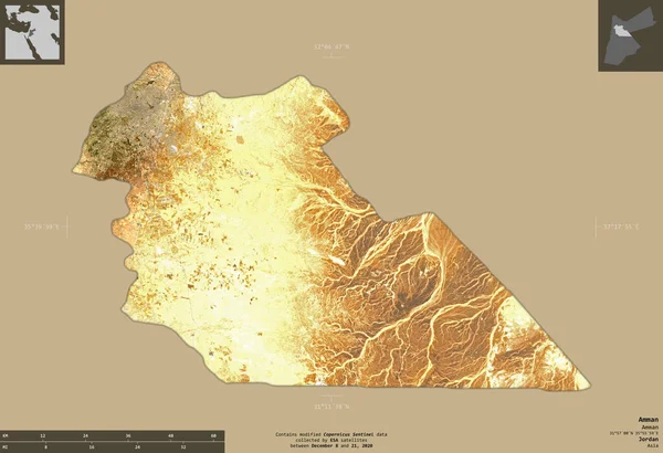 Amman Provinsen Jordanien Satellitbilder Från Sentinel Form Isolerad Solid Bakgrund — Stockfoto