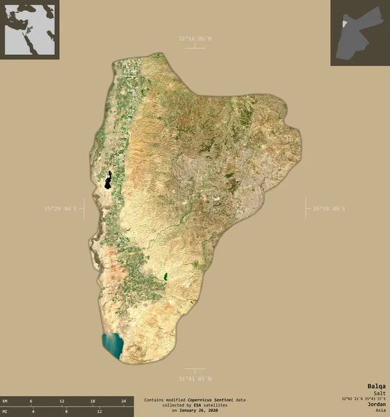 Balqa Provincia Jordania Imágenes Satelitales Sentinel Forma Aislada Sobre Fondo —  Fotos de Stock