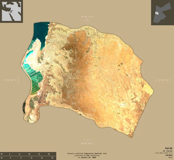 Karak Provincia Jordania Imágenes Satelitales Sentinel Forma Aislada Sobre Fondo —  Fotos de Stock