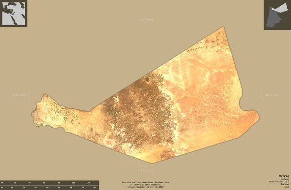 Mafraq Provinsen Jordanien Satellitbilder Från Sentinel Form Isolerad Solid Bakgrund — Stockfoto
