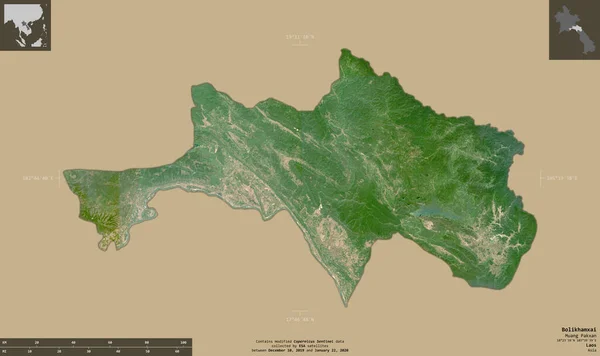 Bolikhamxai Provincia Laos Imágenes Satelitales Sentinel Forma Aislada Sobre Fondo — Foto de Stock