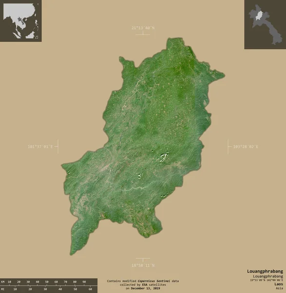 Louangphrabang Provincia Laos Imágenes Satelitales Sentinel Forma Aislada Sobre Fondo — Foto de Stock