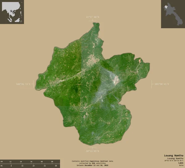 Louang Namtha Provinsen Laos Satellitbilder Från Sentinel Form Isolerad Solid — Stockfoto