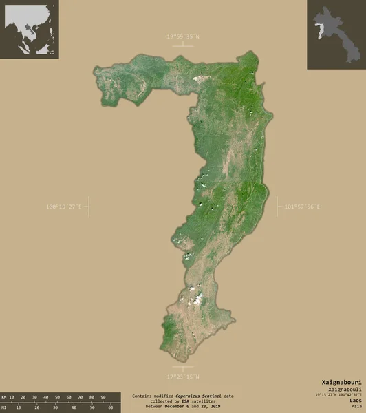 Xaignabouri Provincia Del Laos Immagini Satellitari Sentinel Forma Isolata Fondo — Foto Stock