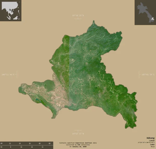 Xekong Provinz Laos Satellitenbilder Von Sentinel Form Isoliert Auf Festem — Stockfoto