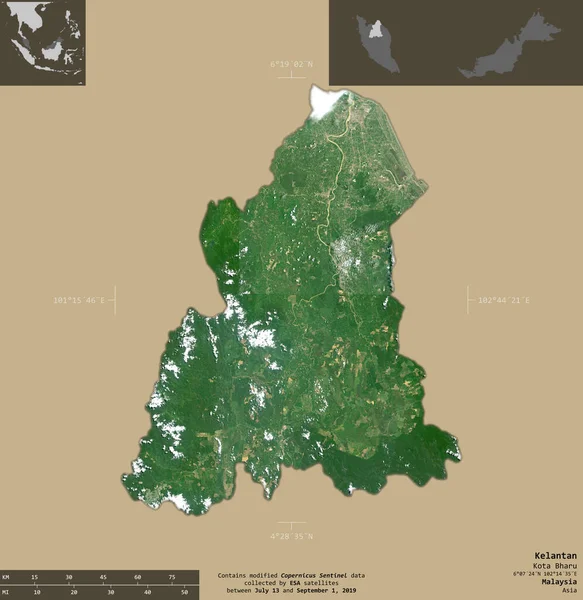 Келантан Штат Малайзия Снимки Спутника Сентинел Форма Изолирована Твердом Фоне — стоковое фото